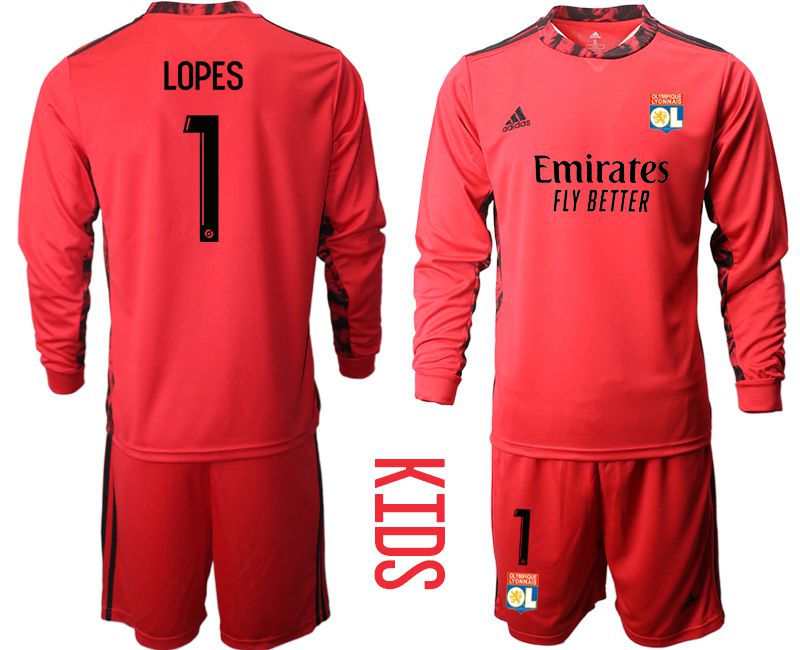 Youth 2020-2021 club Olympique Lyonnais red goalkeeper long sleeve #1 Soccer Jerseys